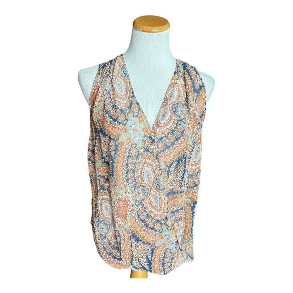 Womens Cremieux Semi-Sheer Paisley Sleeveless Faux Wrap - Sz M